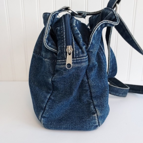 Vtg Denim Bag Embroidered Floral Butterfly Blue Jean Purse Boho Hippie Art Indie - Picture 5 of 13